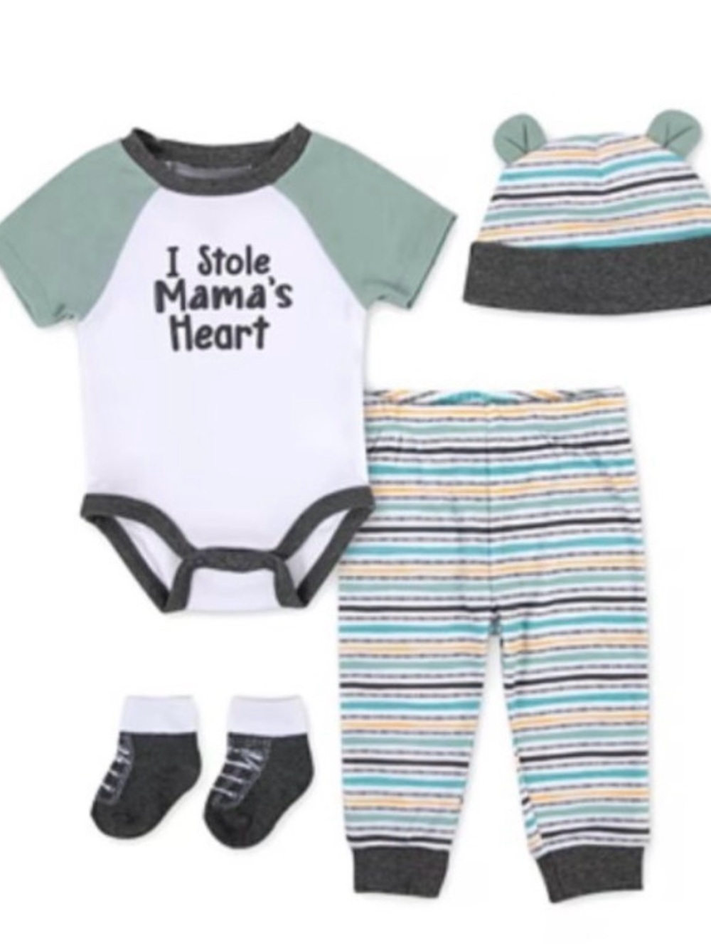 I Stole Mama's Heart Green & White Baby 4-Piece Set